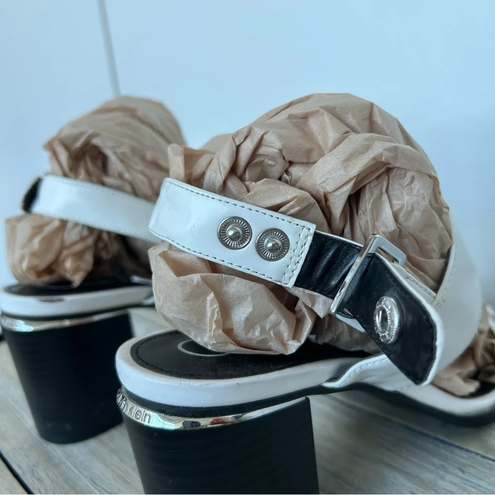 White Calvin Klein Block Heel Sandal Heels - Picture 7 of 10